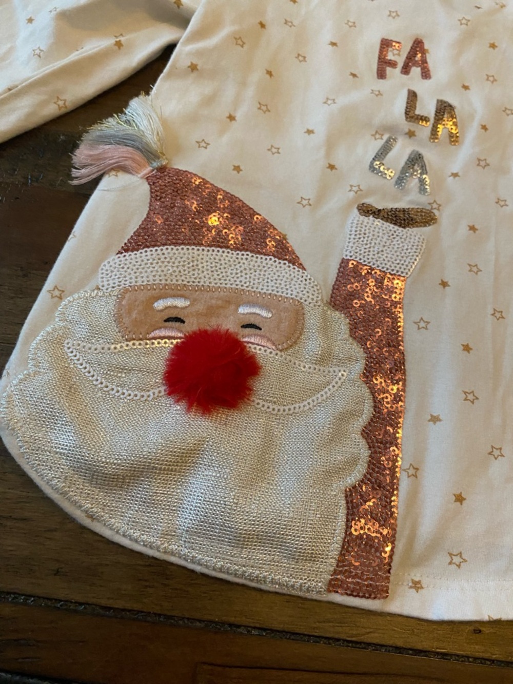 Mud Pie White Christmas Santa Sequin Sweatshirt with Red Pom